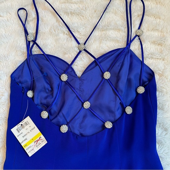 Vintage NITELINE Della Rougogali Sapphire Rhinestone Strap Open Back Mid Dress 4 - Picture 5 of 12